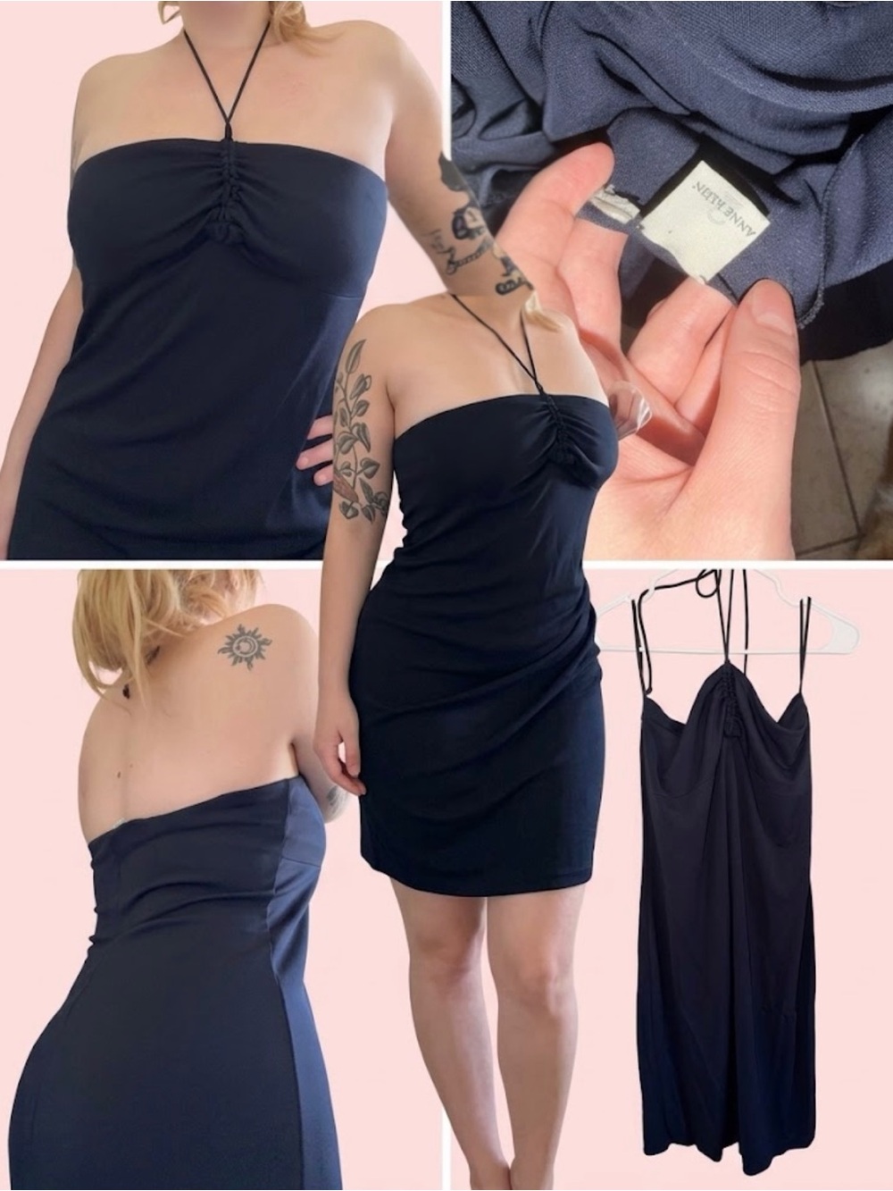 90’s Ann Klein Navy Strapless Halter Ruched Bodycon Dress